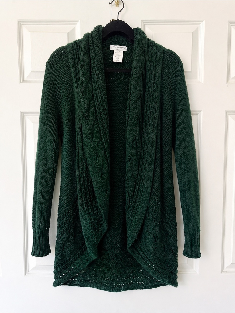 San Lorenzo Dark Green Cable-Knit Open Cardigan